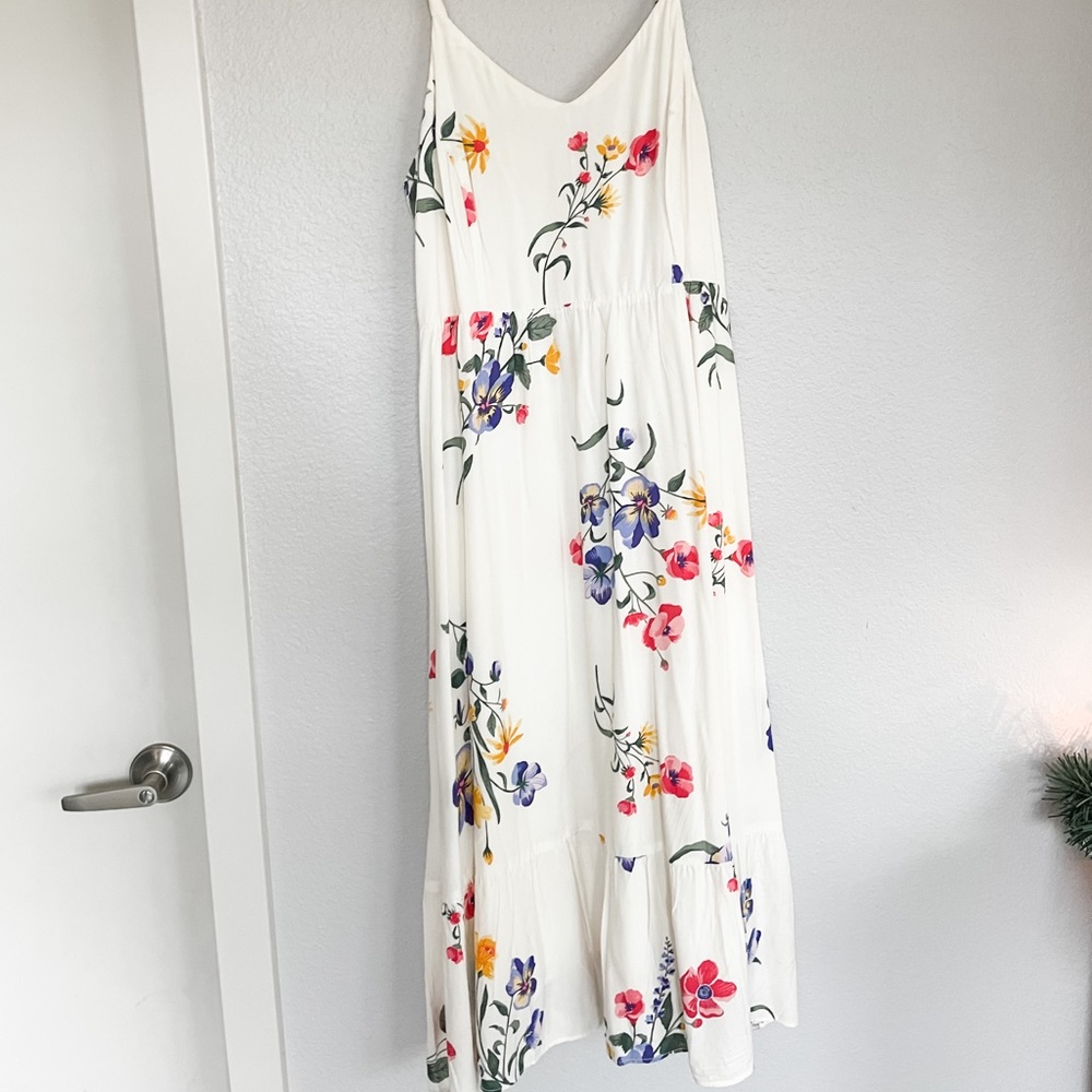 White floral tea length dress